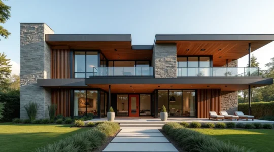 Concept architectural moderne montrant une maison contemporaine avec éléments de performance énergétique